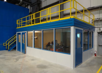 Modular Office boardroom with elevated mezzanine storage on top. Whitby, Ontario Canada.