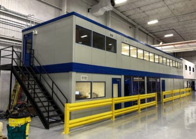 Two Tier Modular Office with Staircase, windows, HVAC, yellow guardrail