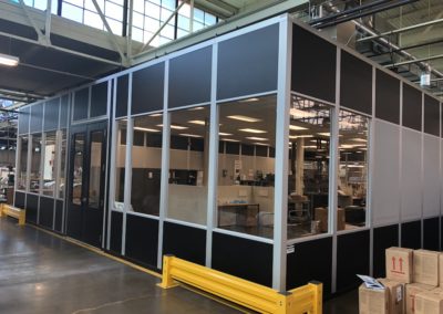 Portafab modular cleanroom office system with tall windows and Cogan Guardrail installed
