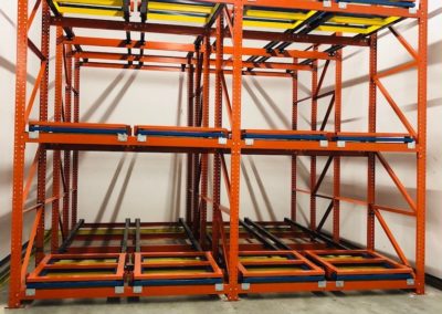Four Deep Pushback Pallet Racking - three levels high located in Montreal, Quebec Canada